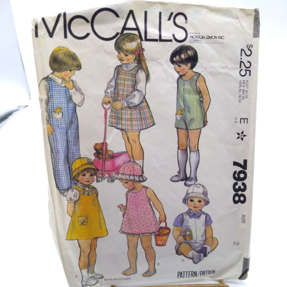 Vintage Sewing PATTERN McCalls 7938, Childrens 1982 Jumper Jumpsuit Hat Stuffed